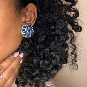 Blue Clip on statement earrings